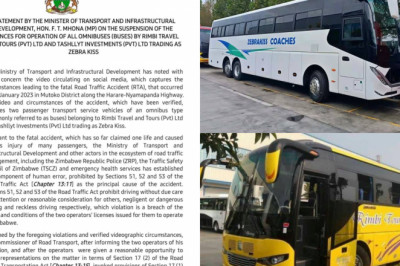 Government suspends Rimbi tours and Zebra kiss from operating-Zimmagazine