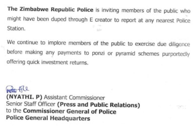 E-Creator Founder Arrested: ZRP Urges Victims to Report to Nearest Police Stations-Zimmagazine